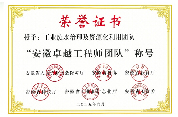 安徽工程師獎(jiǎng)-工業(yè)廢水處理與資源化利用證書(shū)